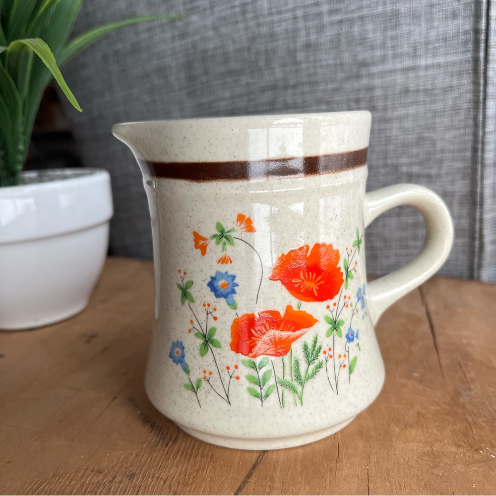 Vintage Baycrest Stone Ware Maywood #3401 Creamer Floral Orange & Blue